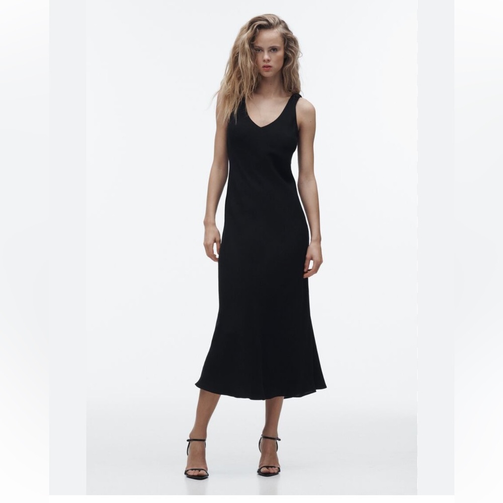 Zara Black V Neck Elastic Strap Tank Dress